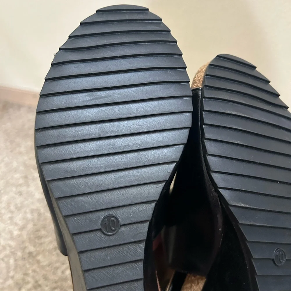 Boutique by Corkys Calypso Black Cork Wedge Heel Size 10 Women's Ankle Velcro